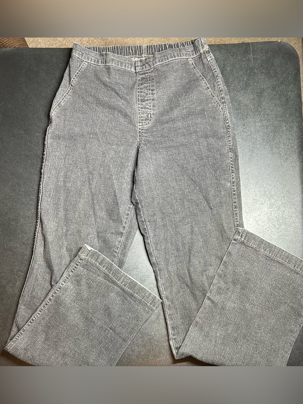 Soft Surroundings Size M Pull On Charcoal Gray Denim Straight Leg Pants